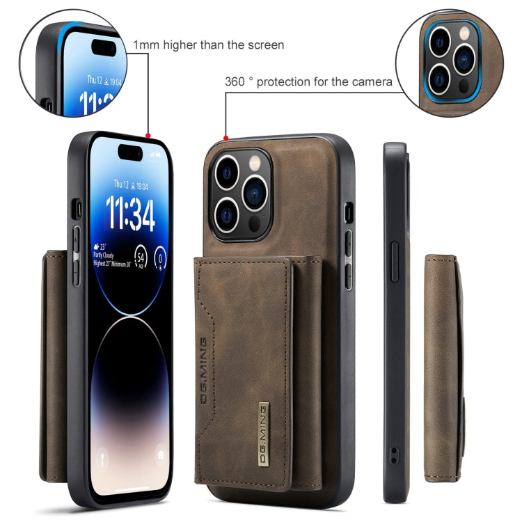 For iPhone 15 Pro DG.MING M2 Series 3-Fold Card Bag Wallet Leather Phone Case(Coffee)