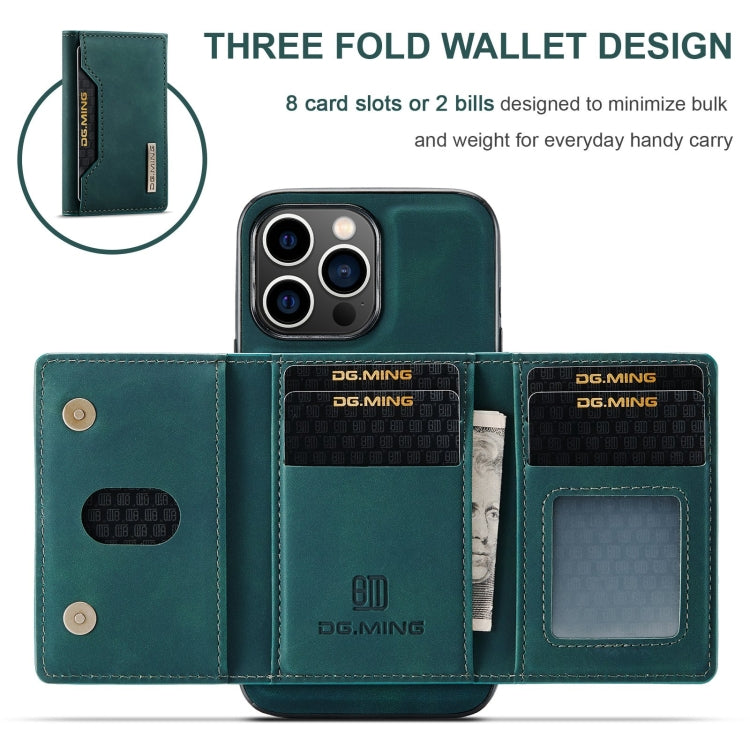 For iPhone 15 Pro DG.MING M2 Series 3-Fold Card Bag Wallet Leather Phone Case(Green)