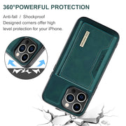 For iPhone 15 Pro DG.MING M2 Series 3-Fold Card Bag Wallet Leather Phone Case(Green)