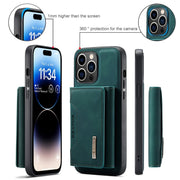 For iPhone 15 Pro DG.MING M2 Series 3-Fold Card Bag Wallet Leather Phone Case(Green)