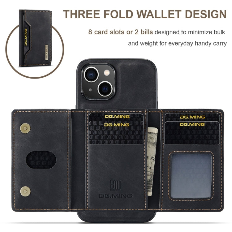 For iPhone 15 Plus DG.MING M2 Series 3-Fold Card Bag Wallet Leather Phone Case(Black)