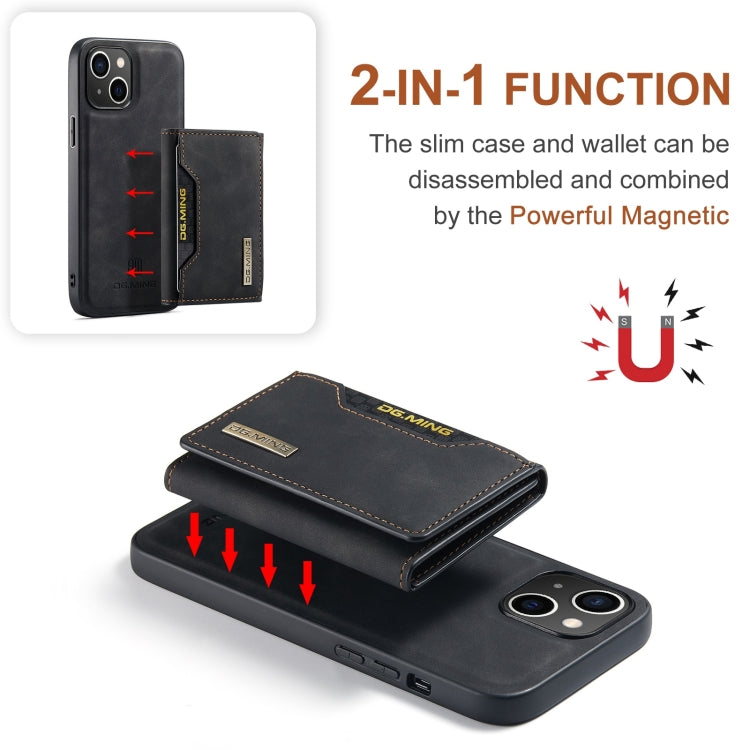 For iPhone 15 Plus DG.MING M2 Series 3-Fold Card Bag Wallet Leather Phone Case(Black)