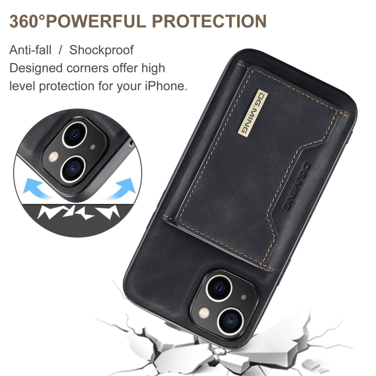 For iPhone 15 Plus DG.MING M2 Series 3-Fold Card Bag Wallet Leather Phone Case(Black)