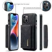 For iPhone 15 Plus DG.MING M2 Series 3-Fold Card Bag Wallet Leather Phone Case(Black)