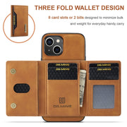 For iPhone 15 DG.MING M2 Series 3-Fold Card Bag Wallet Leather Phone Case(Brown)
