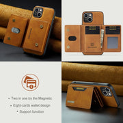 For iPhone 15 DG.MING M2 Series 3-Fold Card Bag Wallet Leather Phone Case(Brown)