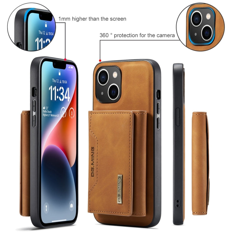 For iPhone 15 DG.MING M2 Series 3-Fold Card Bag Wallet Leather Phone Case(Brown)