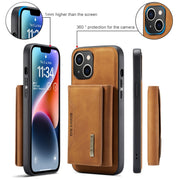 For iPhone 15 DG.MING M2 Series 3-Fold Card Bag Wallet Leather Phone Case(Brown)