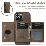 For iPhone 15 Pro Max DG.MING M2 Series 3-Fold Card Bag Wallet Leather Phone Case(Coffee)