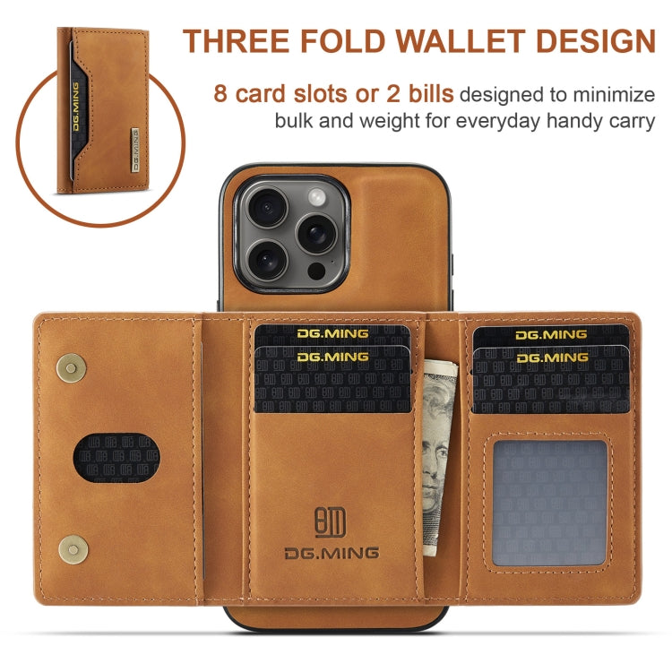 For iPhone 16 Pro Max DG.MING M2 Series 3-Fold Card Bag Wallet Leather Phone Case(Brown)