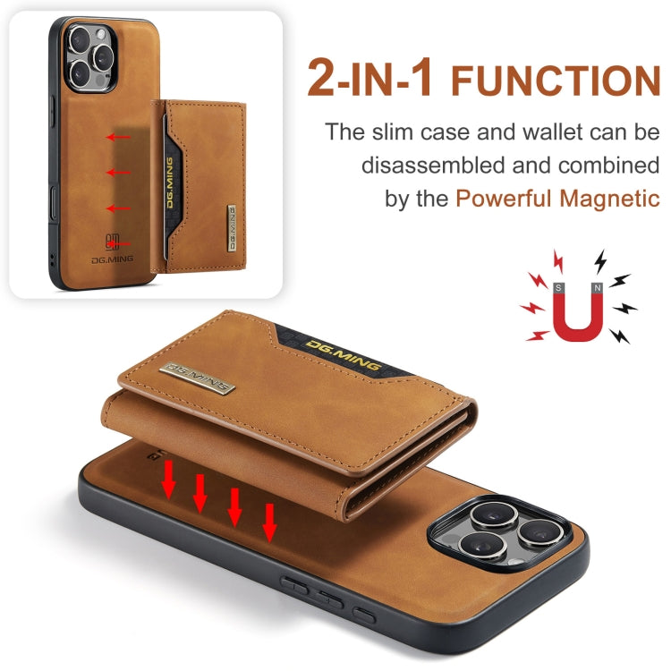 For iPhone 16 Pro Max DG.MING M2 Series 3-Fold Card Bag Wallet Leather Phone Case(Brown)