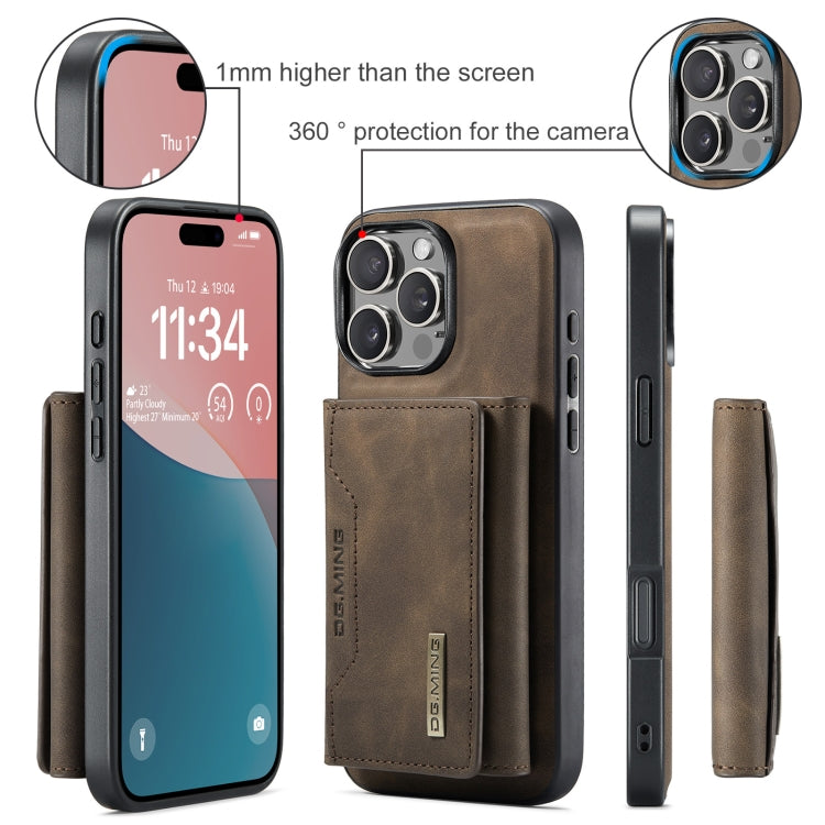 For iPhone 16 Pro Max DG.MING M2 Series 3-Fold Card Bag Wallet Leather Phone Case(Coffee)