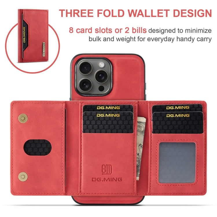 For iPhone 16 Pro Max DG.MING M2 Series 3-Fold Card Bag Wallet Leather Phone Case(Red)