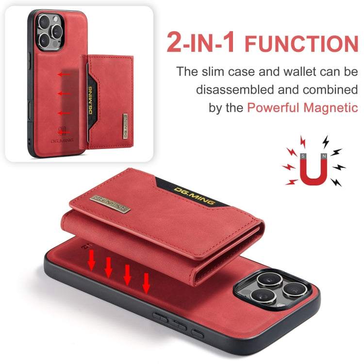 For iPhone 16 Pro Max DG.MING M2 Series 3-Fold Card Bag Wallet Leather Phone Case(Red)