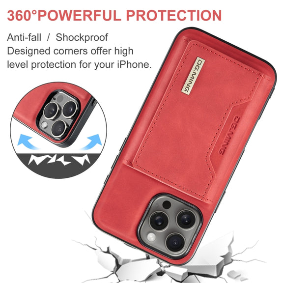 For iPhone 16 Pro Max DG.MING M2 Series 3-Fold Card Bag Wallet Leather Phone Case(Red)