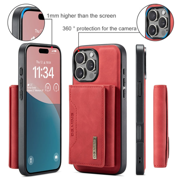 For iPhone 16 Pro Max DG.MING M2 Series 3-Fold Card Bag Wallet Leather Phone Case(Red)