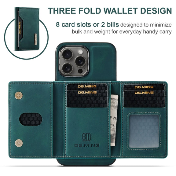 For iPhone 16 Pro Max DG.MING M2 Series 3-Fold Card Bag Wallet Leather Phone Case(Green)