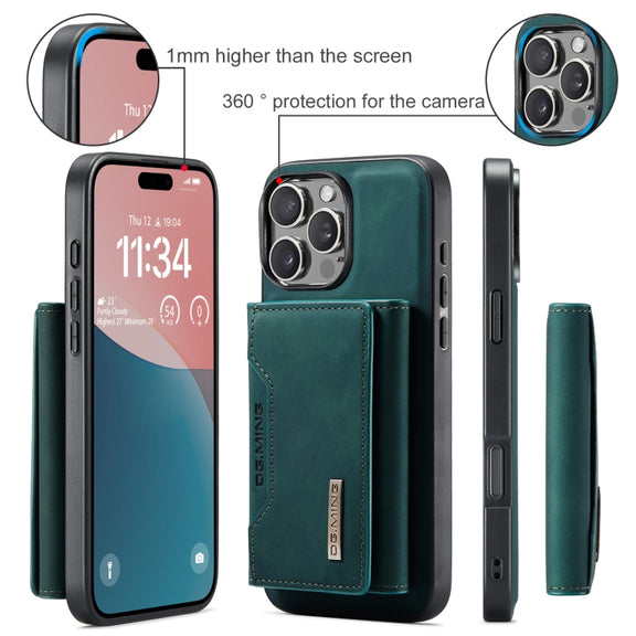 For iPhone 16 Pro Max DG.MING M2 Series 3-Fold Card Bag Wallet Leather Phone Case(Green)