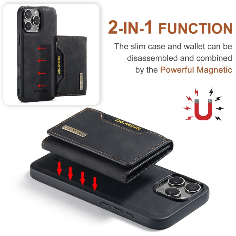 For iPhone 16 Pro DG.MING M2 Series 3-Fold Card Bag Wallet Leather Phone Case(Black)