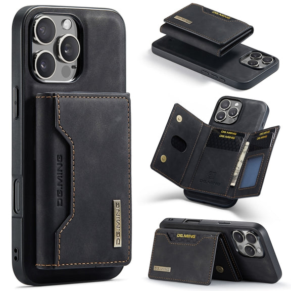 For iPhone 16 Pro DG.MING M2 Series 3-Fold Card Bag Wallet Leather Phone Case(Black)