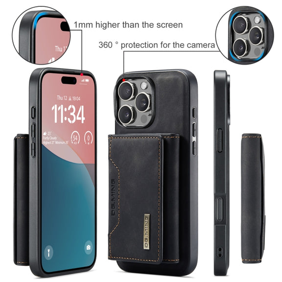 For iPhone 16 Pro DG.MING M2 Series 3-Fold Card Bag Wallet Leather Phone Case(Black)