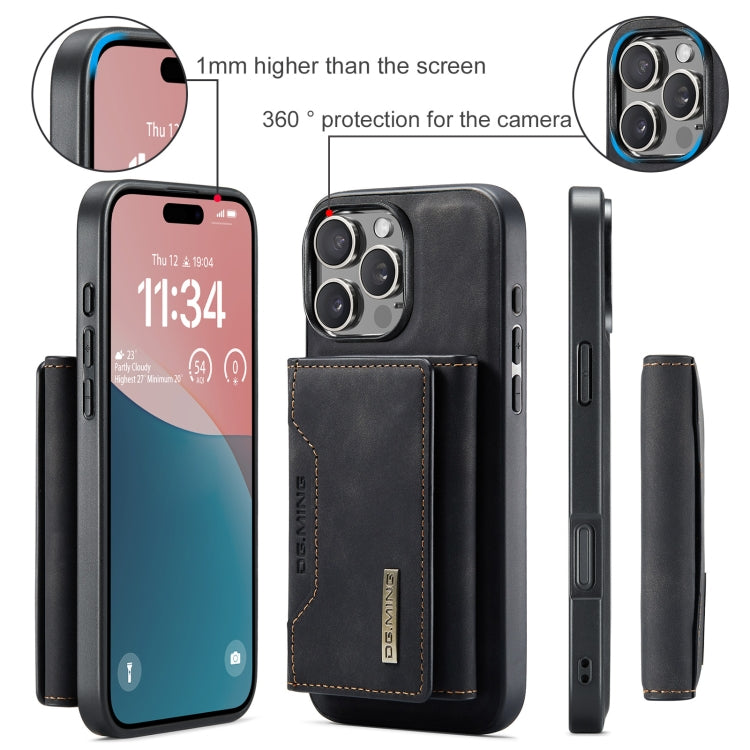 For iPhone 16 Pro DG.MING M2 Series 3-Fold Card Bag Wallet Leather Phone Case(Black)