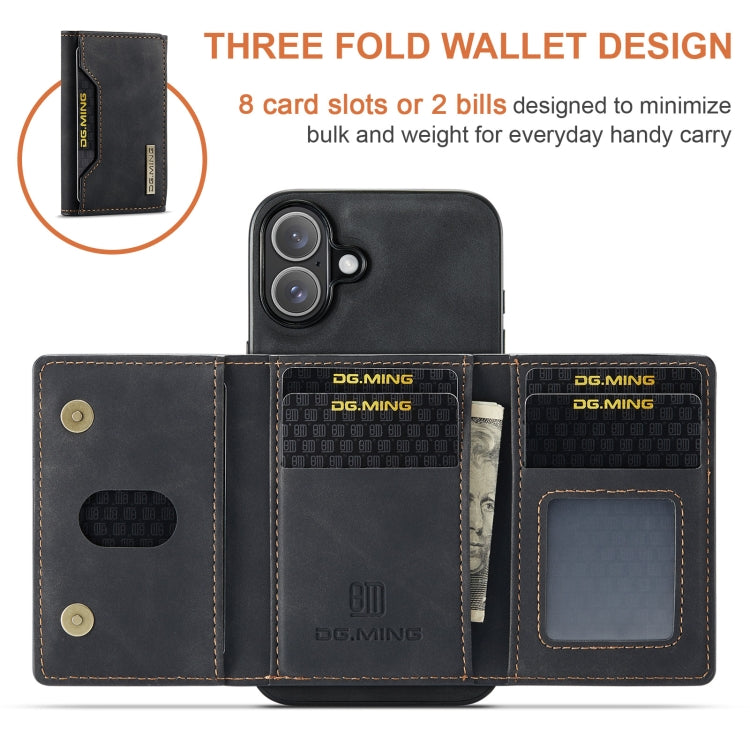 For iPhone 16 Plus DG.MING M2 Series 3-Fold Card Bag Wallet Leather Phone Case(Black)