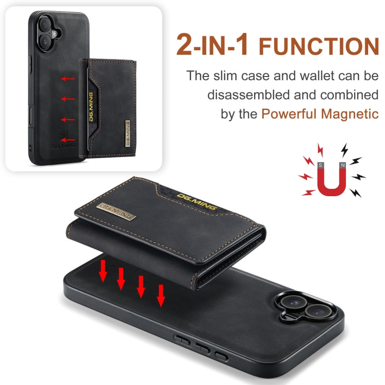 For iPhone 16 Plus DG.MING M2 Series 3-Fold Card Bag Wallet Leather Phone Case(Black)