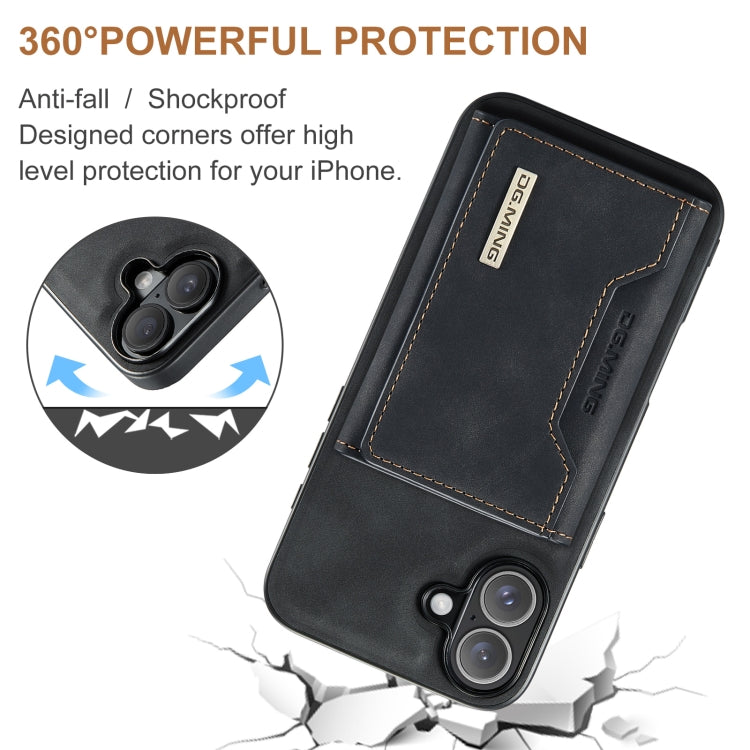 For iPhone 16 Plus DG.MING M2 Series 3-Fold Card Bag Wallet Leather Phone Case(Black)
