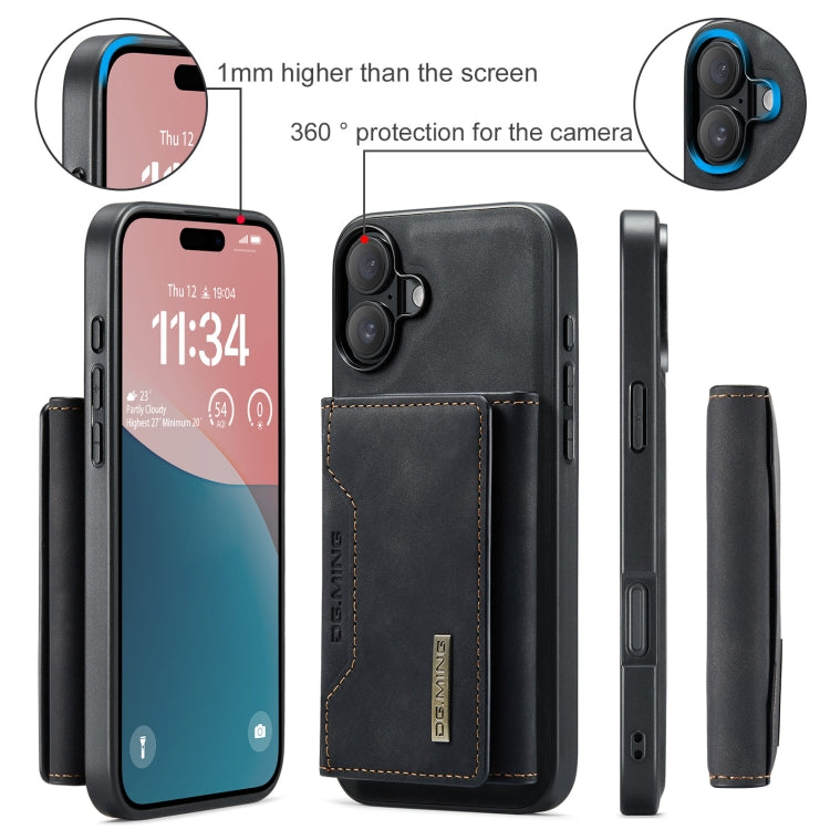 For iPhone 16 Plus DG.MING M2 Series 3-Fold Card Bag Wallet Leather Phone Case(Black)