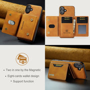 For iPhone 16 Plus DG.MING M2 Series 3-Fold Card Bag Wallet Leather Phone Case(Brown)