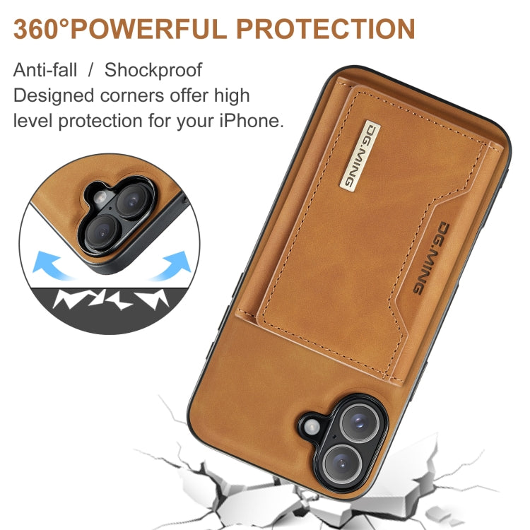 For iPhone 16 Plus DG.MING M2 Series 3-Fold Card Bag Wallet Leather Phone Case(Brown)