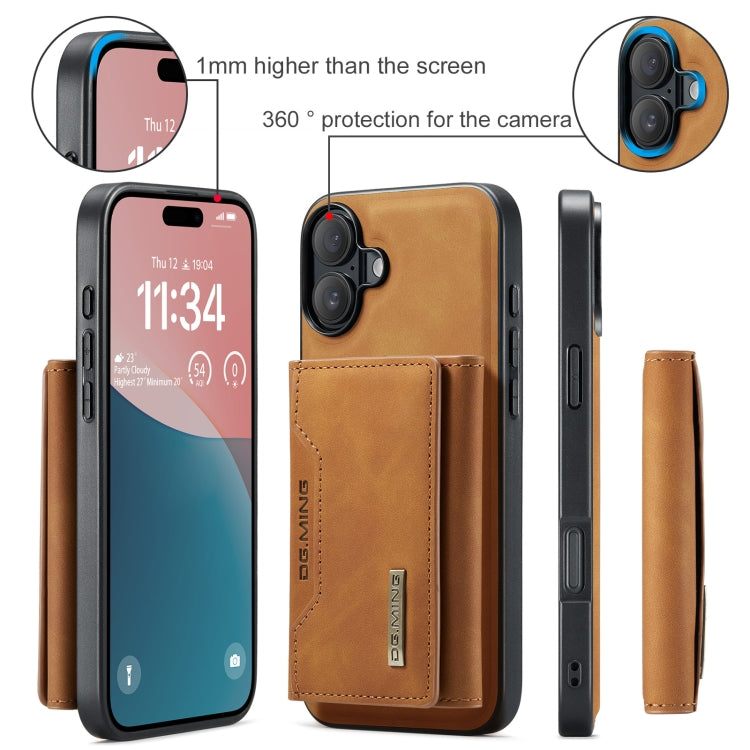 For iPhone 16 Plus DG.MING M2 Series 3-Fold Card Bag Wallet Leather Phone Case(Brown)