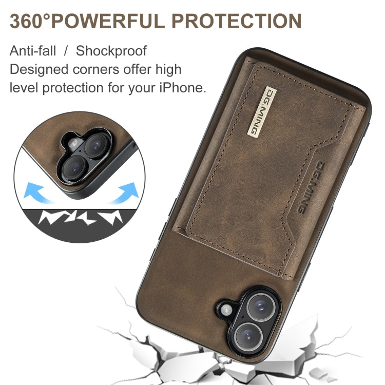 For iPhone 16 Plus DG.MING M2 Series 3-Fold Card Bag Wallet Leather Phone Case(Coffee)