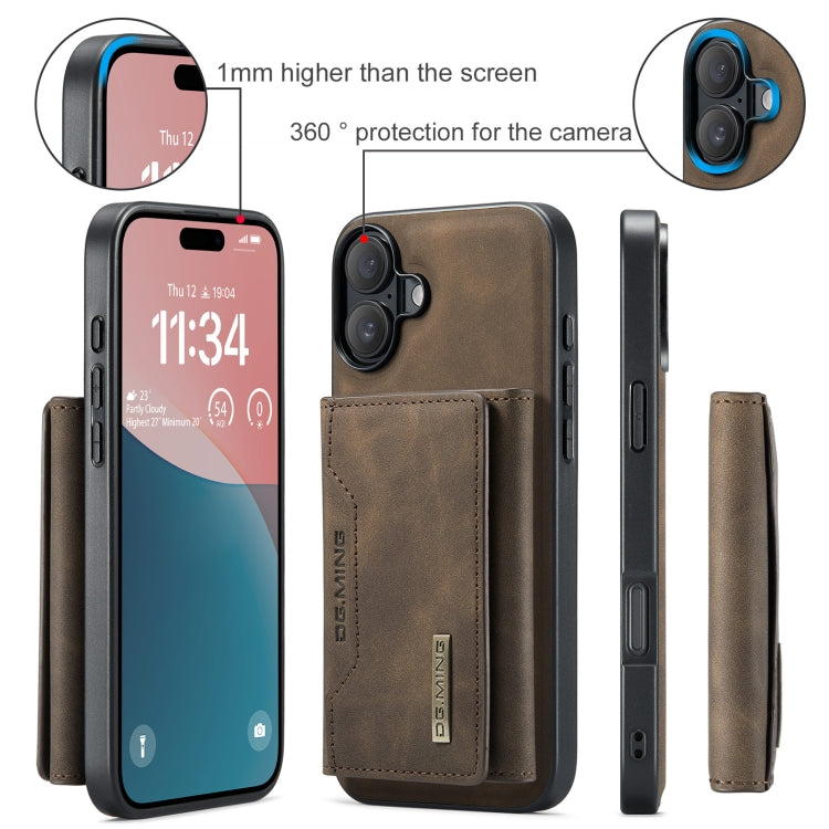 For iPhone 16 Plus DG.MING M2 Series 3-Fold Card Bag Wallet Leather Phone Case(Coffee)