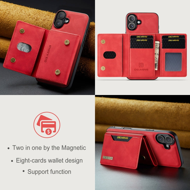 For iPhone 16 Plus DG.MING M2 Series 3-Fold Card Bag Wallet Leather Phone Case(Red)