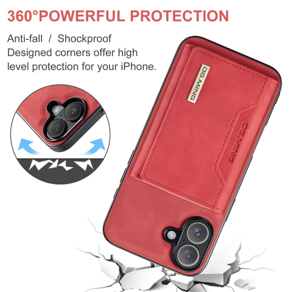For iPhone 16 Plus DG.MING M2 Series 3-Fold Card Bag Wallet Leather Phone Case(Red)