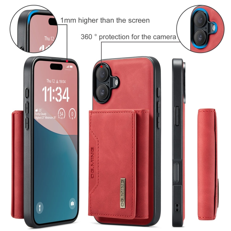 For iPhone 16 Plus DG.MING M2 Series 3-Fold Card Bag Wallet Leather Phone Case(Red)