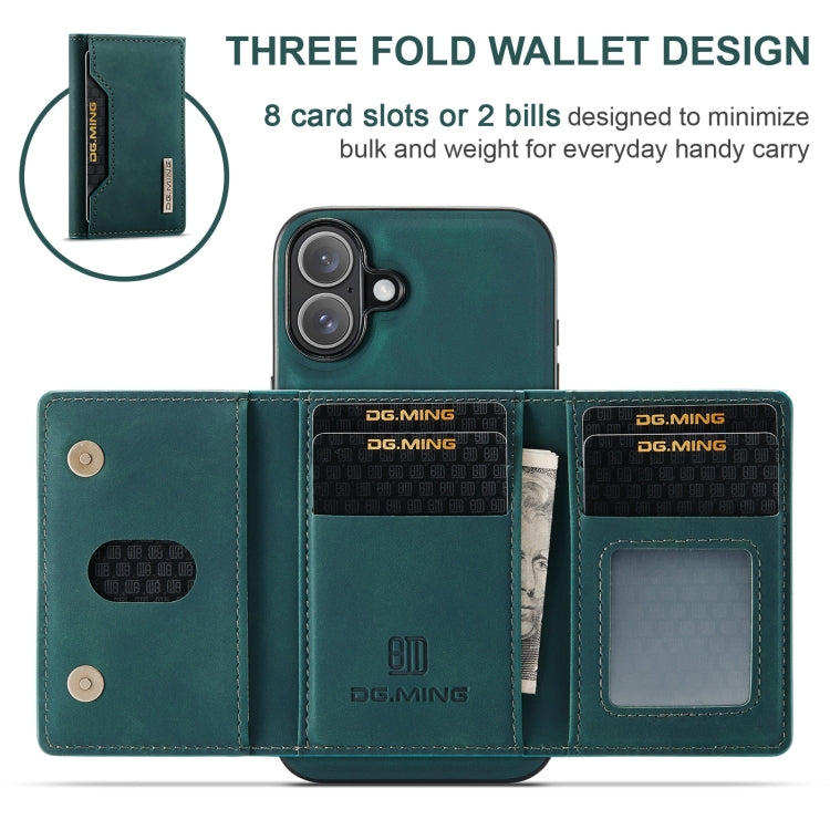 For iPhone 16 Plus DG.MING M2 Series 3-Fold Card Bag Wallet Leather Phone Case(Green)