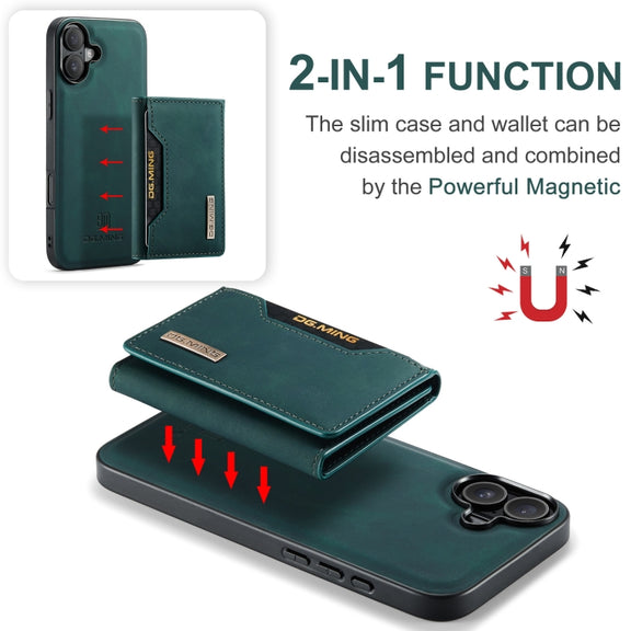 For iPhone 16 Plus DG.MING M2 Series 3-Fold Card Bag Wallet Leather Phone Case(Green)