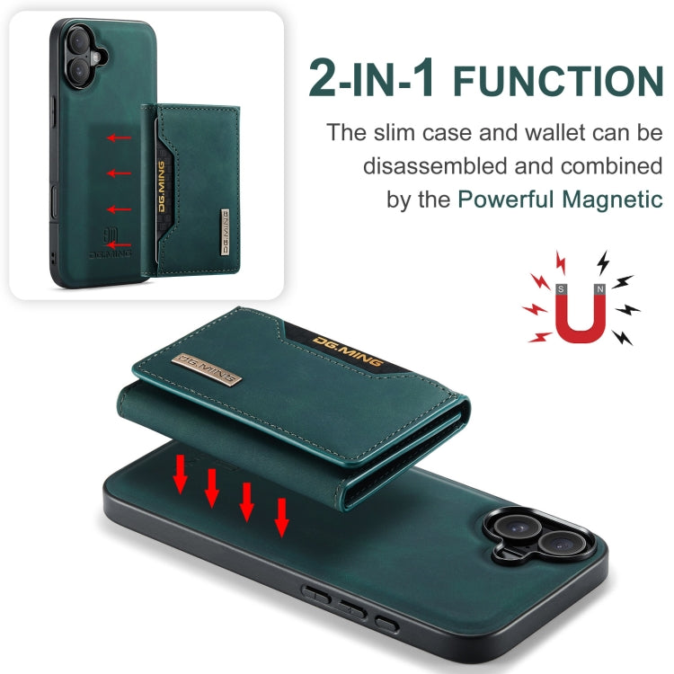 For iPhone 16 Plus DG.MING M2 Series 3-Fold Card Bag Wallet Leather Phone Case(Green)