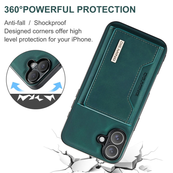 For iPhone 16 Plus DG.MING M2 Series 3-Fold Card Bag Wallet Leather Phone Case(Green)