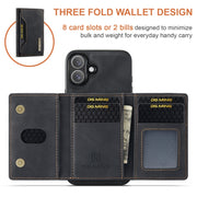 For iPhone 16 DG.MING M2 Series 3-Fold Card Bag Wallet Leather Phone Case(Black)