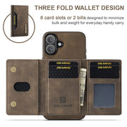 For iPhone 16 DG.MING M2 Series 3-Fold Card Bag Wallet Leather Phone Case(Coffee)