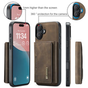 For iPhone 16 DG.MING M2 Series 3-Fold Card Bag Wallet Leather Phone Case(Coffee)