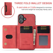 For iPhone 16 DG.MING M2 Series 3-Fold Card Bag Wallet Leather Phone Case(Red)