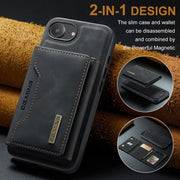 For iPhone 16e DG.MING M2 Series 3-Fold Card Bag Wallet Leather Phone Case(Black)