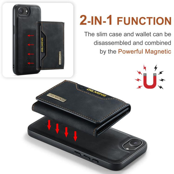 For iPhone 16e DG.MING M2 Series 3-Fold Card Bag Wallet Leather Phone Case(Black)