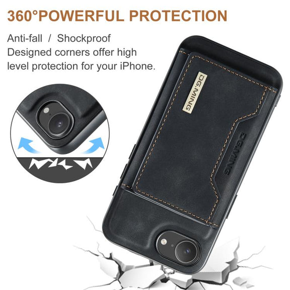 For iPhone 16e DG.MING M2 Series 3-Fold Card Bag Wallet Leather Phone Case(Black)