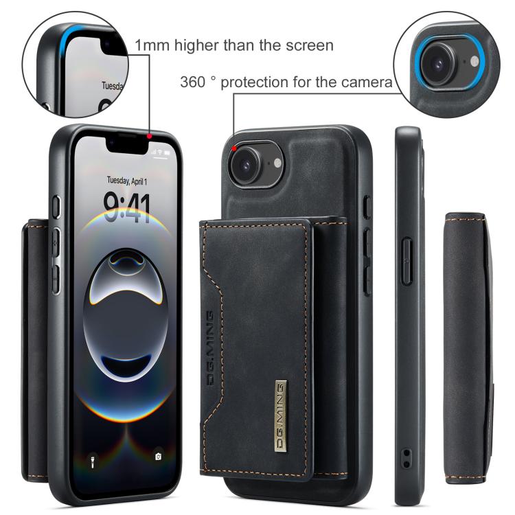 For iPhone 16e DG.MING M2 Series 3-Fold Card Bag Wallet Leather Phone Case(Black)